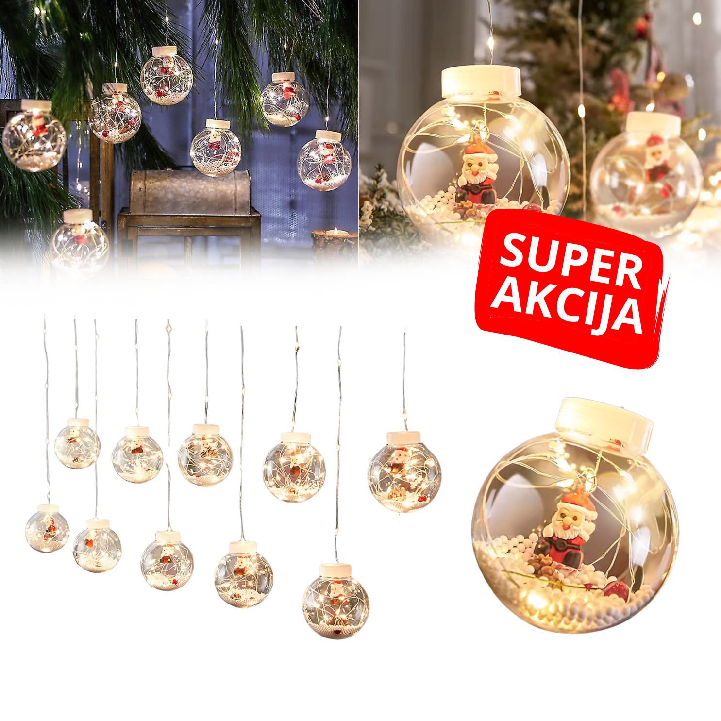 MagicLights Santa - Novogodišnja LED zavesa sa svetlećim kuglama