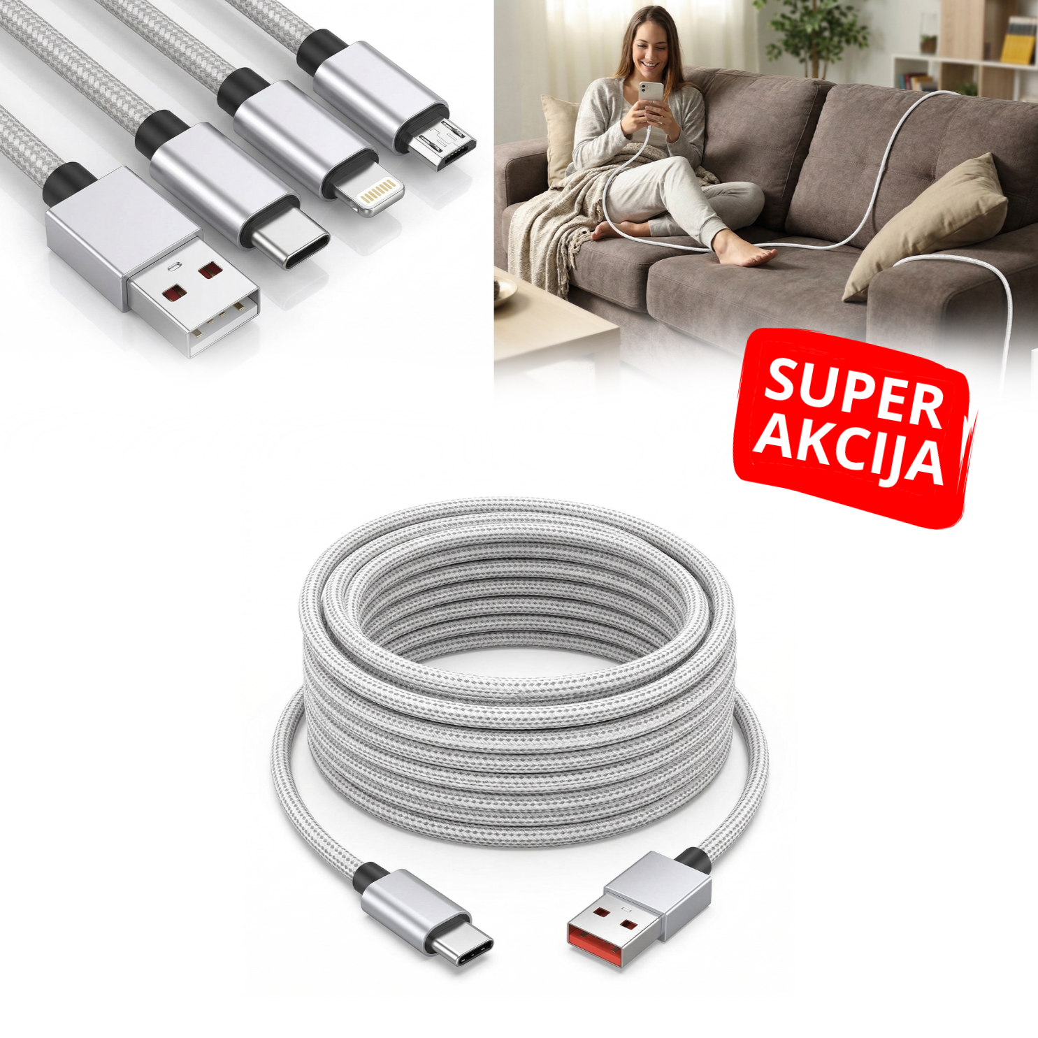 ChargeUp - Ekstra dugački kabl za punjenje - 3m
