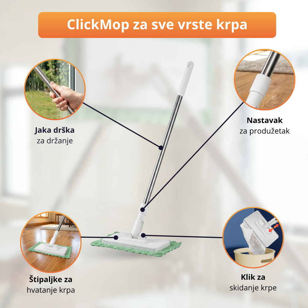 ClickMop - Mop za sve vrste krpa + 2 Mikrofiber krpe Gratis