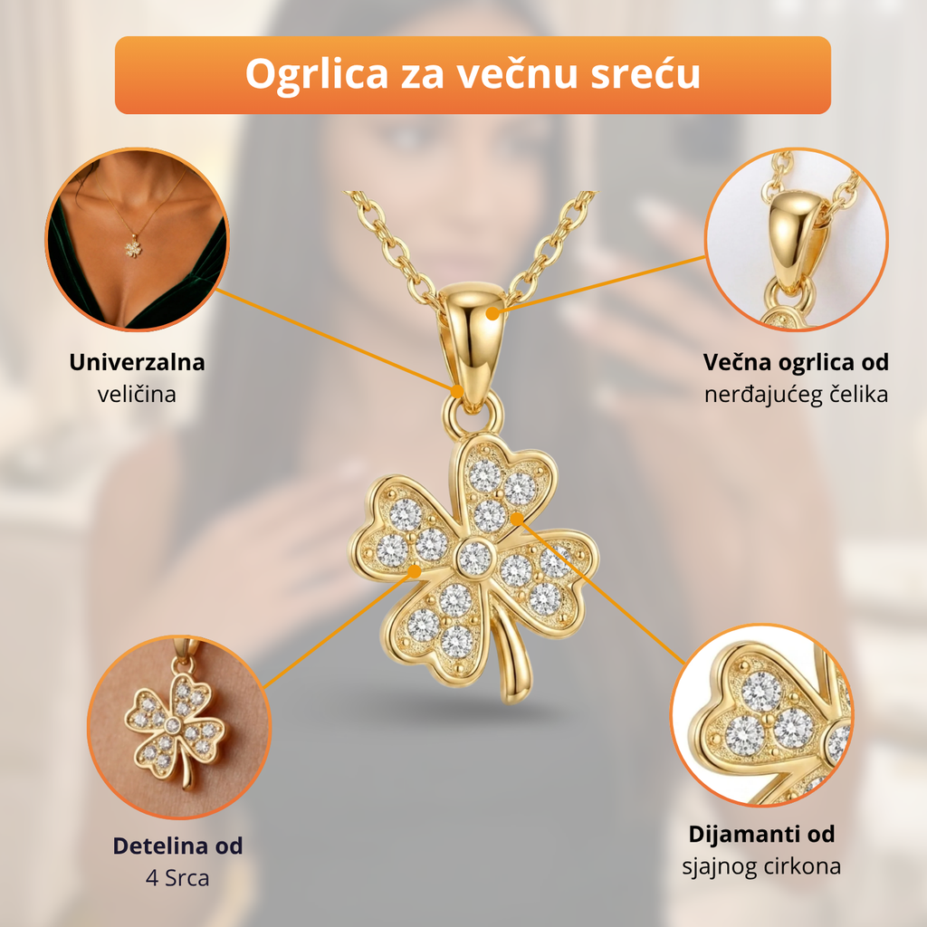 Amajlija Večne Sreće - Ogrlica Detelina od 4 Srca