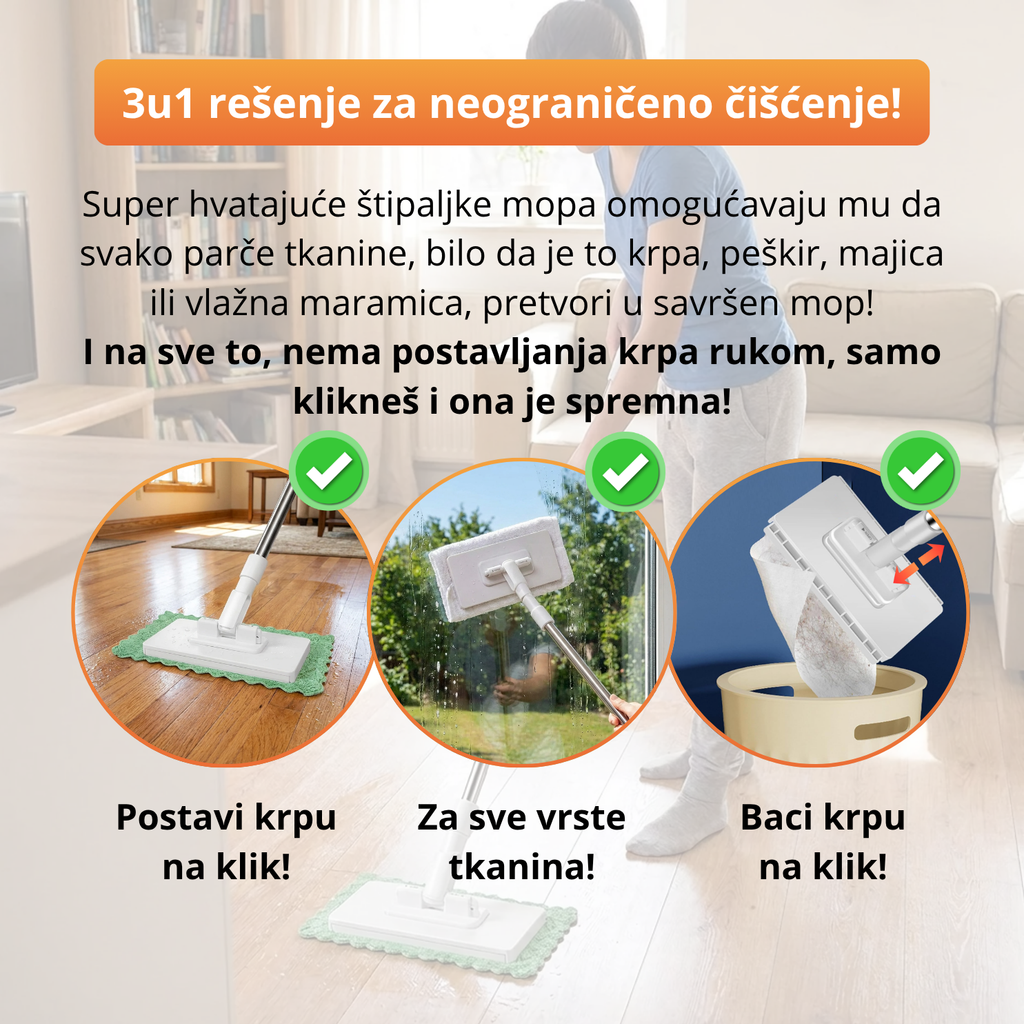 ClickMop - Mop za sve vrste krpa + 2 Mikrofiber krpe Gratis