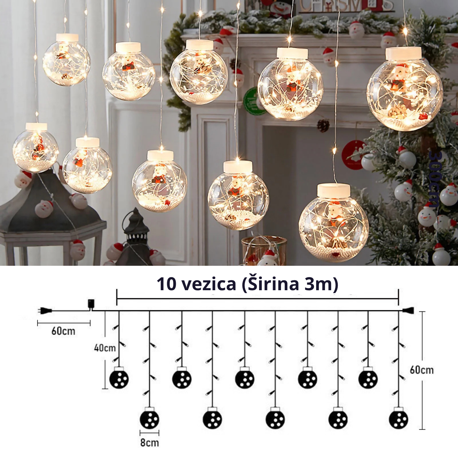 MagicLights Santa - Novogodišnja LED zavesa sa svetlećim kuglama