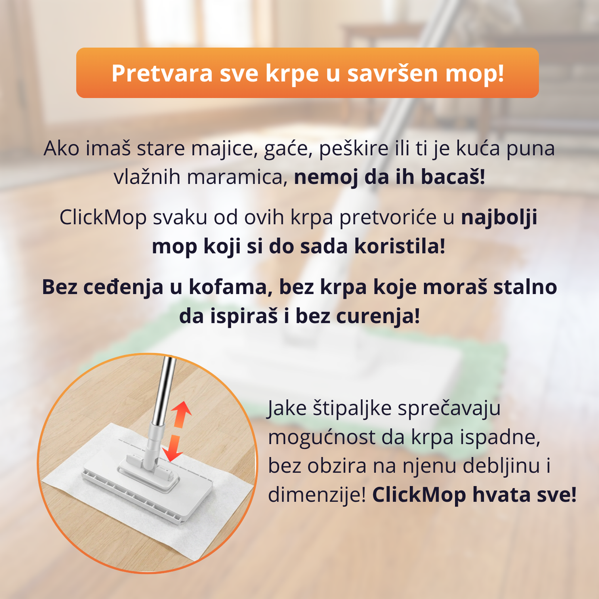 ClickMop - Mop za sve vrste krpa + 2 Mikrofiber krpe Gratis