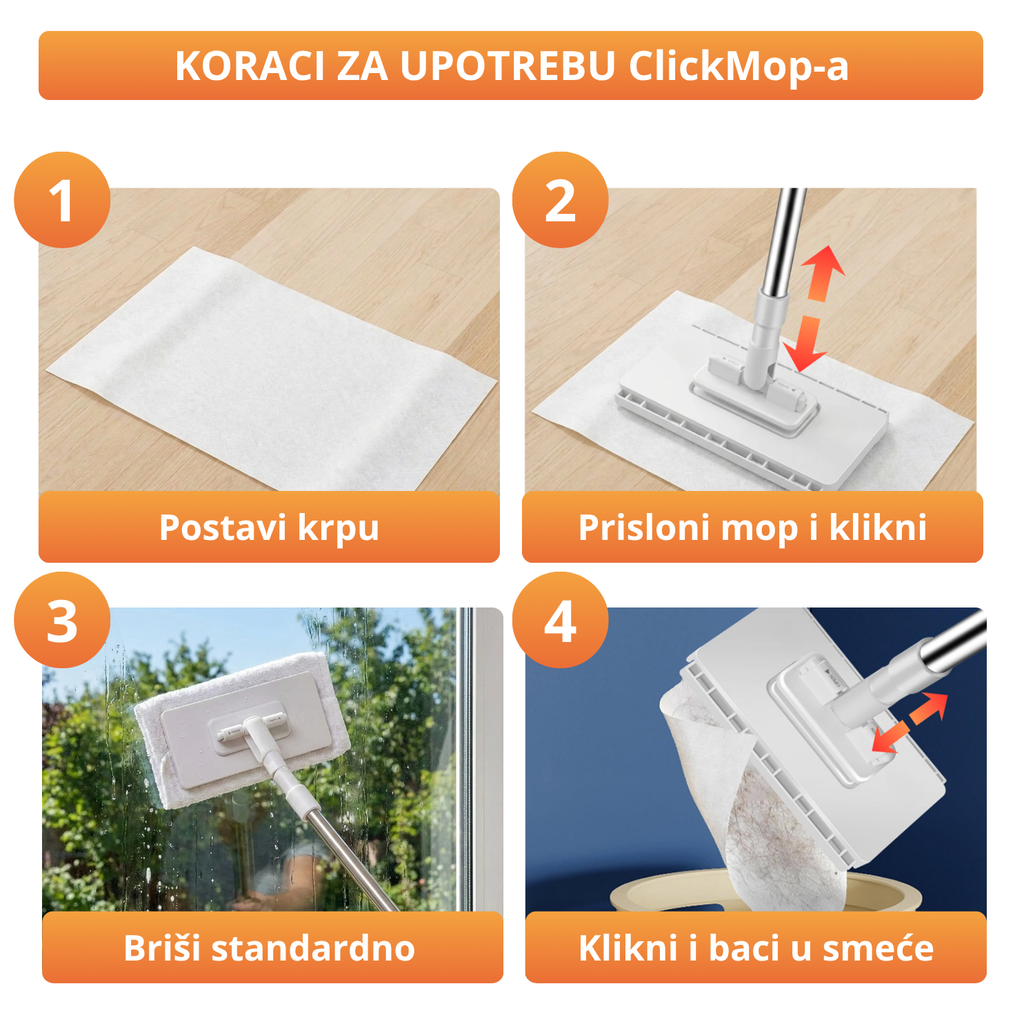 ClickMop - Mop za sve vrste krpa + 2 Mikrofiber krpe Gratis