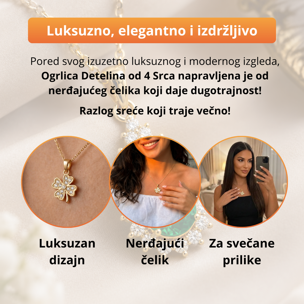 Amajlija Večne Sreće - Ogrlica Detelina od 4 Srca