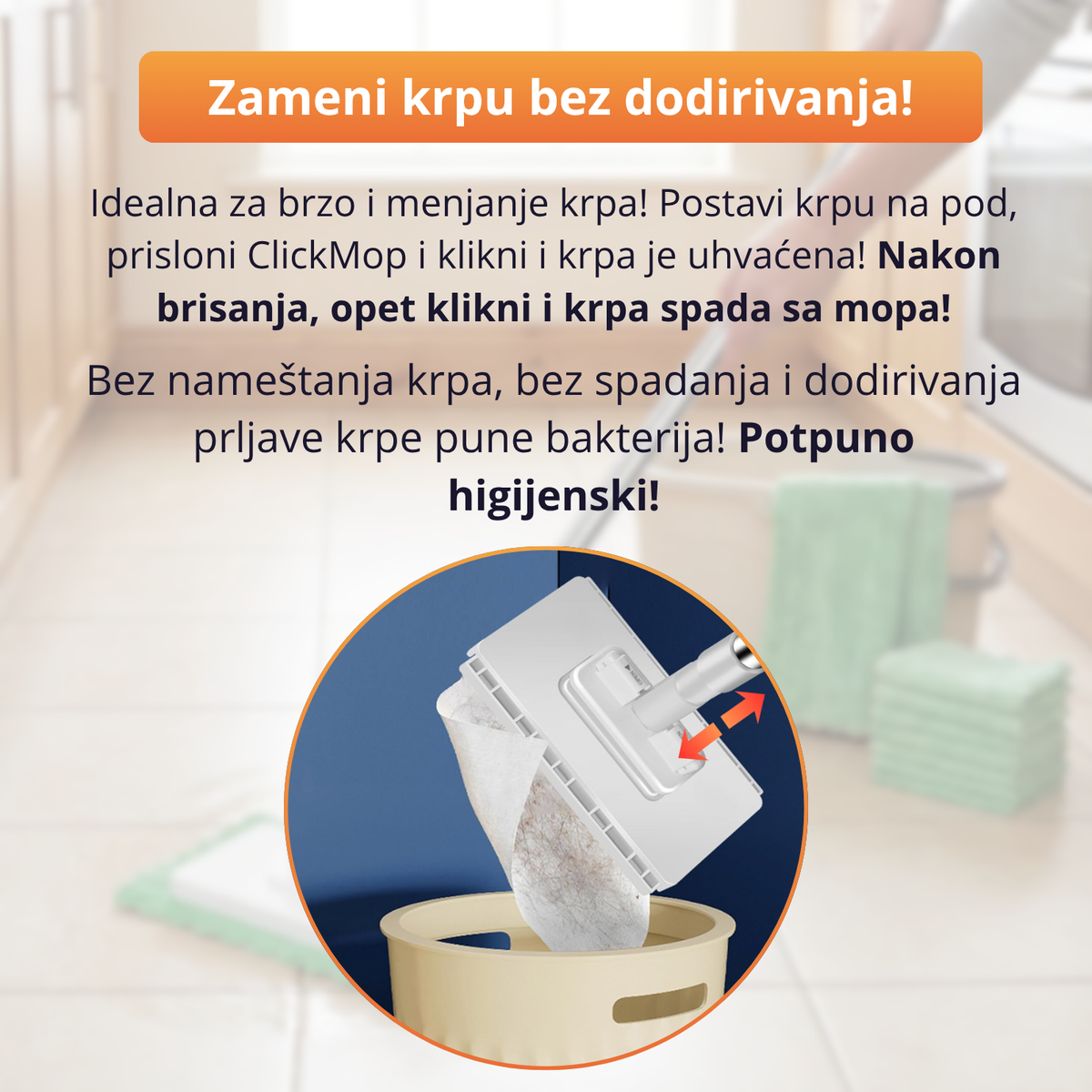 ClickMop - Mop za sve vrste krpa + 2 Mikrofiber krpe Gratis